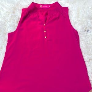Macbeth Collection Hot Pink Gold Button Sleeveless Blouse Size Small